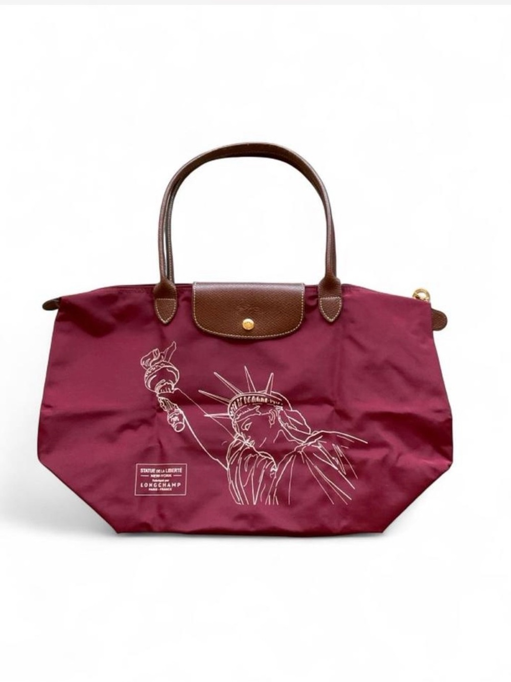 *Rare* LONGCHAMP Le Pliage Statue of Liberty NYC Tote Burgundy Bilberry SIZE (L)